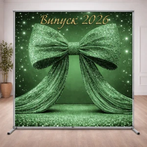Зображення товара - Банер на випускний “Випуск 2026” з декоративним синім бантом 