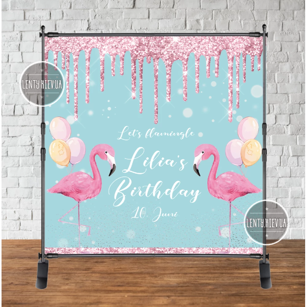 Баннер 2х2м “Фламинго (пастель)“ - Фотозона (виниловый) на день рождения (без каркаса) -
