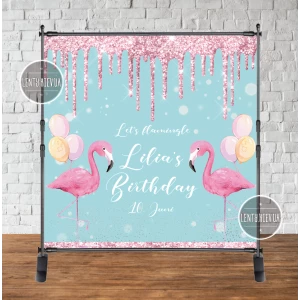 Изображение товара - Баннер 2х2м “Фламинго (пастель)“ - Фотозона (виниловый) на день рождения (без каркаса) -