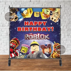 Изображение товара -  Баннер “Роблокс / ROBLOX“(роботы) 2х2м с люверсами. Фотозона (виниловый) на день рождения - Английский