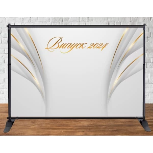 Изображение товара - Баннер 3х2м “Випуск“ (Белый фон, золотые полосы имитация) - Фотозона (виниловый) (Без каркаса) -