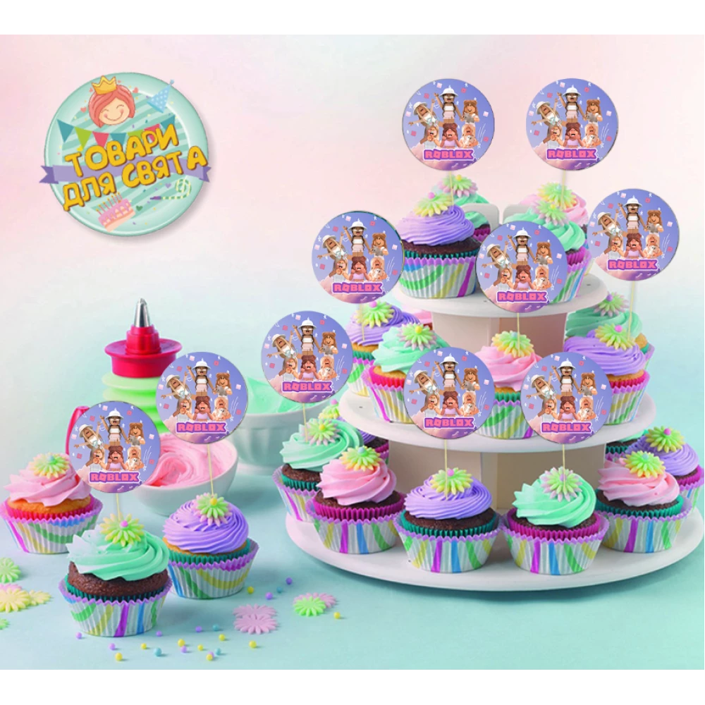 Круглые топперы “Роблокс девочка“ для кексов, маффинов, капкейков - (10 шт./уп.)