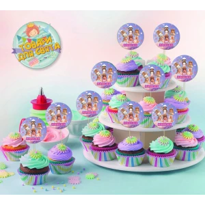 Изображение товара -  Круглые топперы “Роблокс девочка“ для кексов, маффинов, капкейков - (10 шт./уп.)