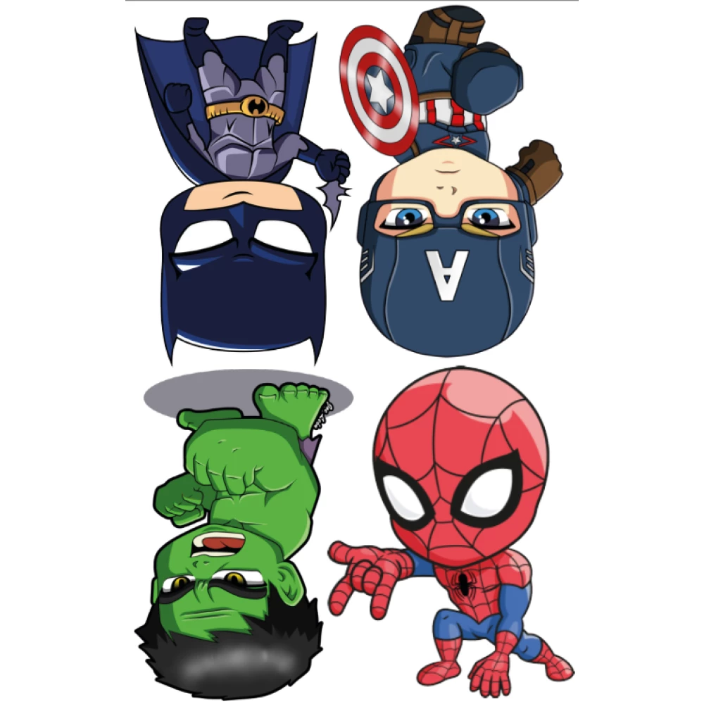 Сет / набор наклеек “Супергерои Дети: Спайдермен, Бетмен, Капитан Америка, Халк“ 60х40 см без обреза по контур