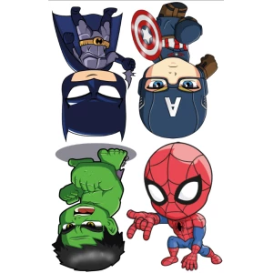 Изображение товара - Сет / набор наклеек “Супергерои Дети: Спайдермен, Бетмен, Капитан Америка, Халк“ 60х40 см без обреза по контур