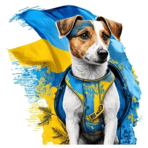 Изображение товара -  Наклейка для ростовой фигуры “Пёс Патрон и флаг Украины“ 80х78см (без обреза по контуру)