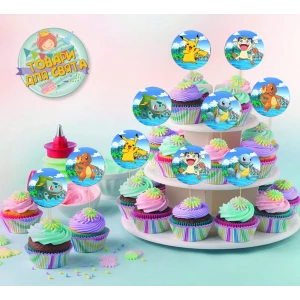 Зображення товара -  Круглі топери “Покемон“ (10 шт./пач.) для кексів, мафінів, капкейків