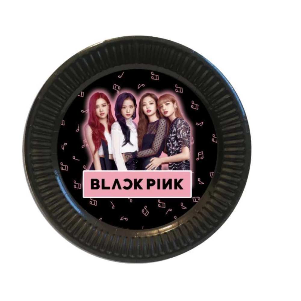 Тарелки “БлекПинк / BlackPink“  бумажные черные 18см (Поштучно)