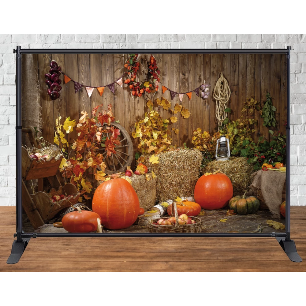 Баннер осенний фотофон. Тыквы, сено 200х300см- Фотозона (виниловый) (каркас отдельно)