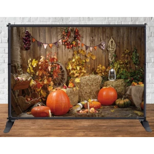 Изображение товара - Баннер осенний фотофон. Тыквы, сено 200х300см- Фотозона (виниловый) (каркас отдельно)