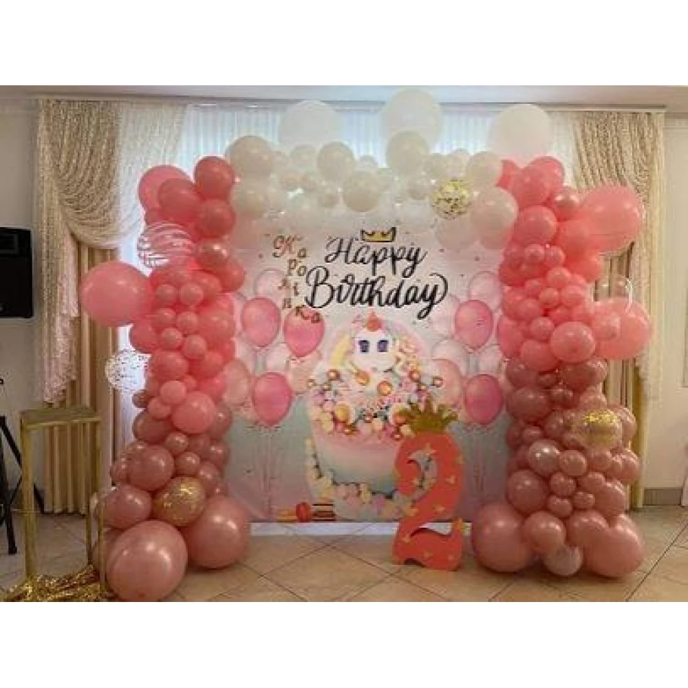 Баннер 2х2м. “Единорожек-декор для торта и торт“ HAPPY - Фотозона (виниловый) на день рождения (без каркаса)