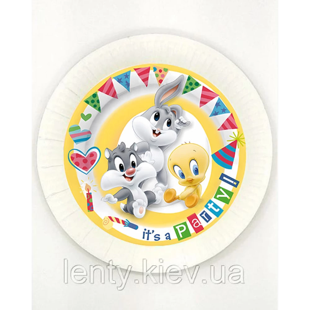 Тарелки “Багз Банни / Луни Тюнз / Looney Tunes“ желтый дизайн (Поштучно) 18см бумажные