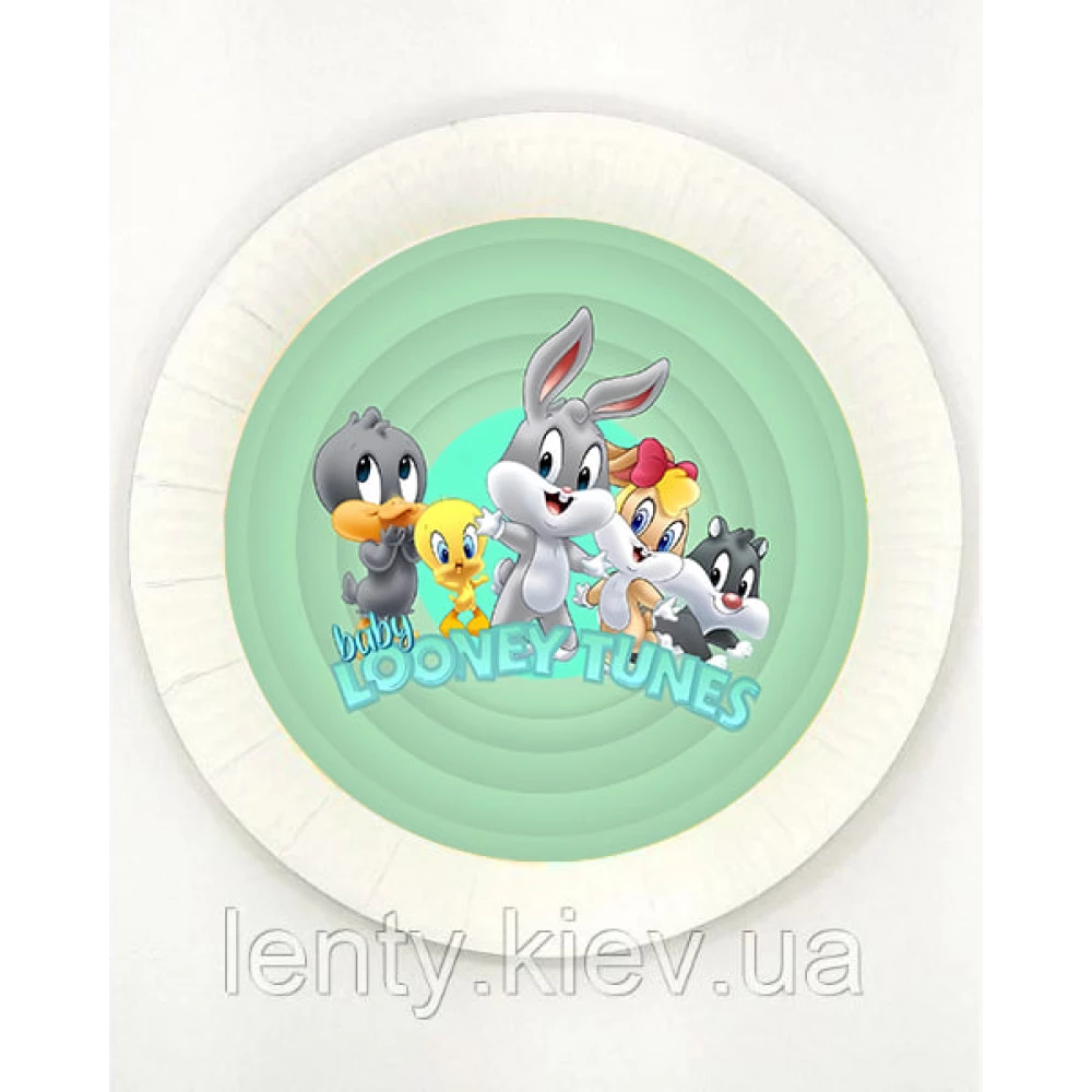 Тарелки “Багз Банни / Луни Тюнз / Looney Tunes“ мятный дизайн (Поштучно) 18см бумажные