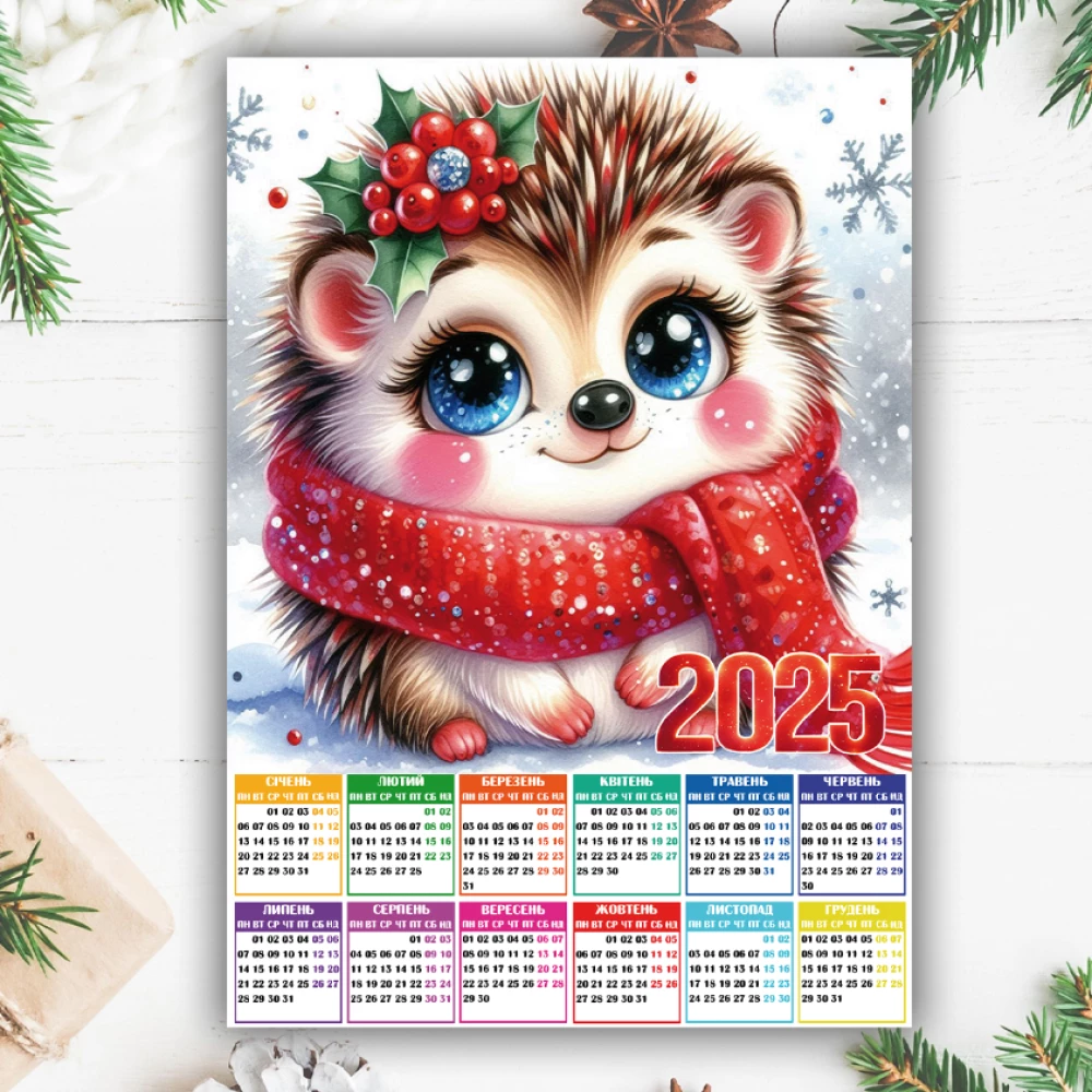 Календарь новогодний 2025 “Милый ежик“ А4