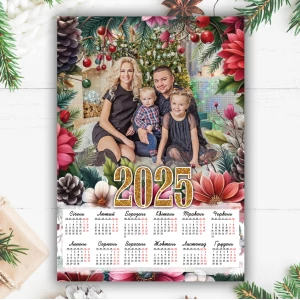Изображение товара - Календарь новогодний с фотографией 2025 “Новогодние цветы“ А4