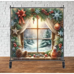 Изображение товара - Баннер новогодний “Окно в зиму“ 3х3 м (фотозона) (без каркаса)
