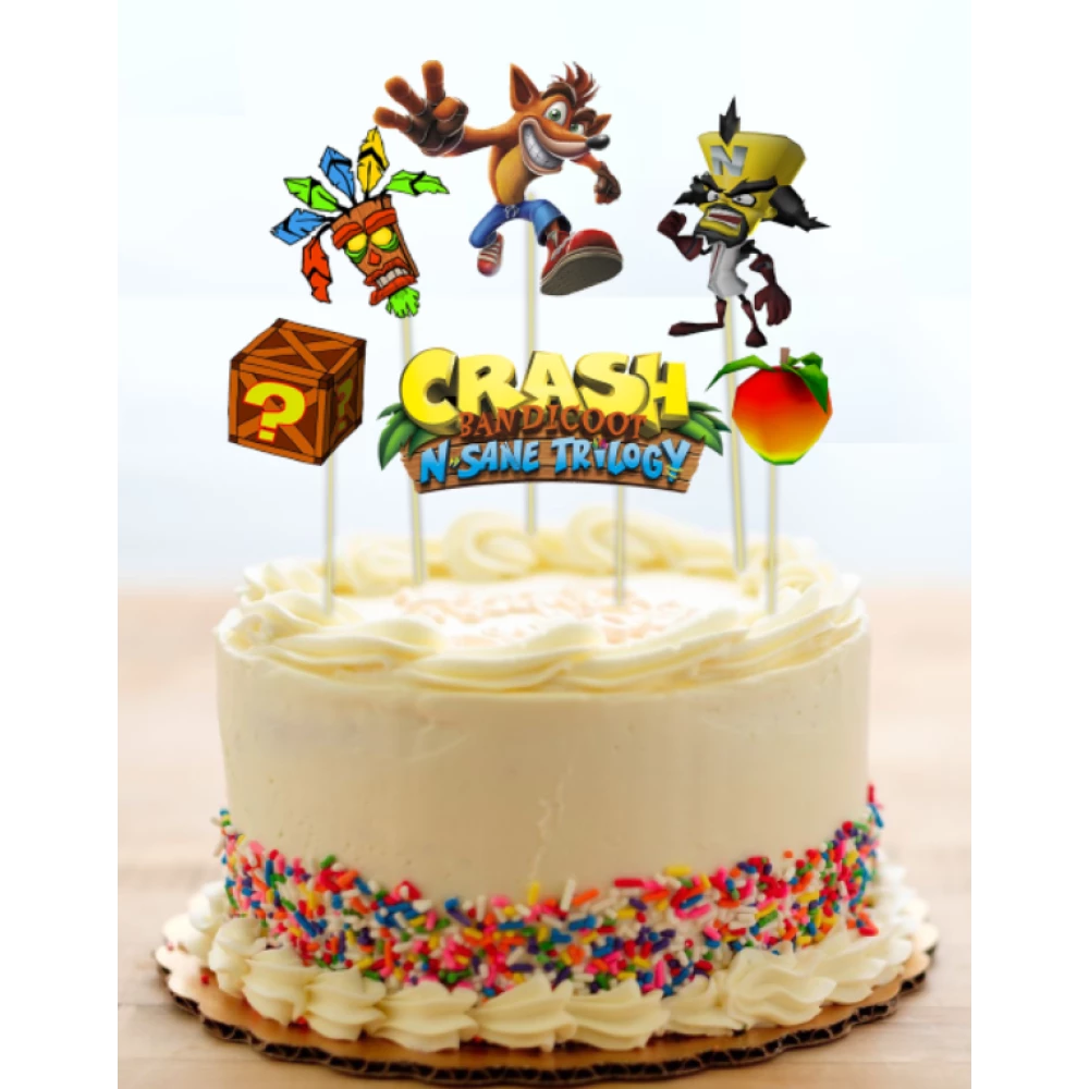 Топперы “Крэш Бандикут / Crash Bandicoot“ средние топперы в торт (8см, 6шт./уп.) вырубка (КАРТОН)