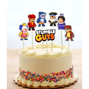 Изображение товара -  Топперы “Stumble Guys / Стамбл Гайс“ средние топперы в торт (8см, 7шт./уп.) вырубка (КАРТОН)