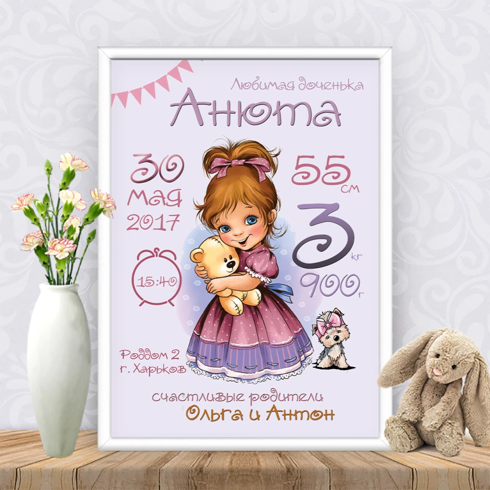 Метрика “Милая девочка с мишкой и собачкой“