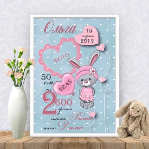 Изображение товара -  Метрика “Зайка с сердечками и фото“