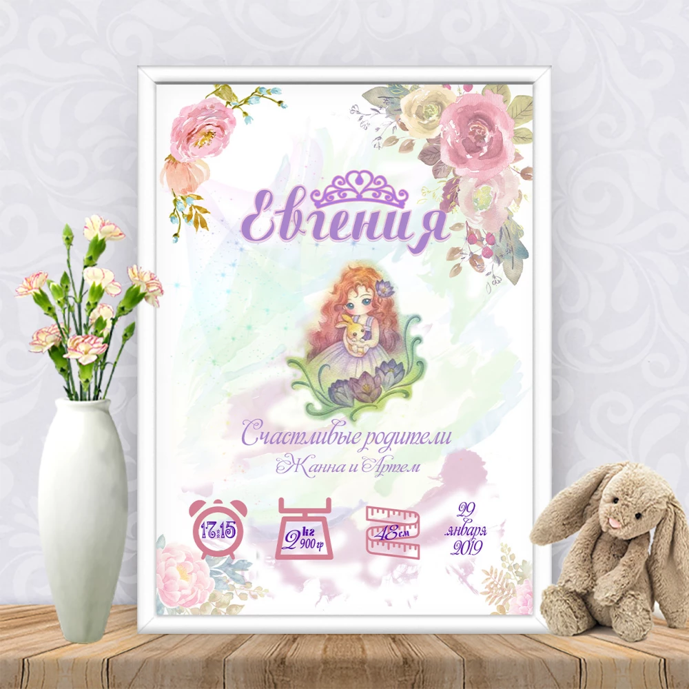 Метрика “Милая девочка с зайкой в цветах“