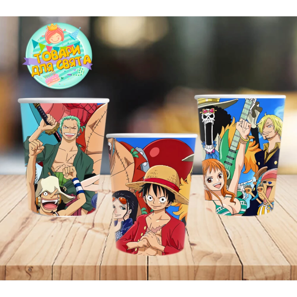 Стаканчики  “One Piece: Ван Пис Команда Соломенной шляпы“ наклейка бумажные  (поштучно) одноразовые