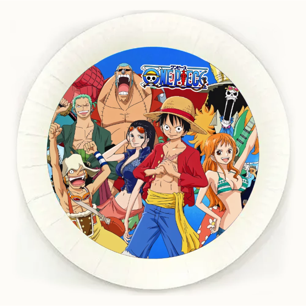 Тарелки “Ван Пис / One Piece Команда соломенной шляп“  бумажные белые 18см (Поштучно)