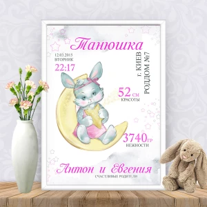 Изображение товара -  Метрика “Зайка со звездочкой на луне“