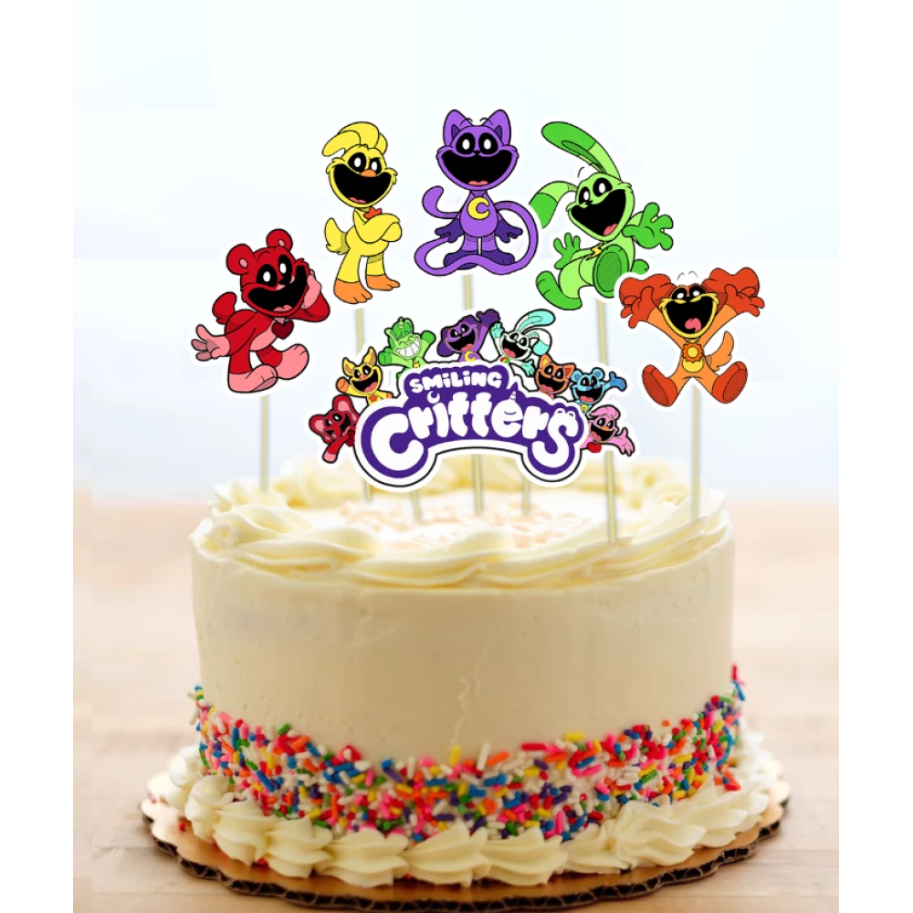 Топперы “Смайлинг Криттерс | Smiling Critters“ средние топперы в торт (8см, 6шт./уп.) вырубка (КАРТОН)