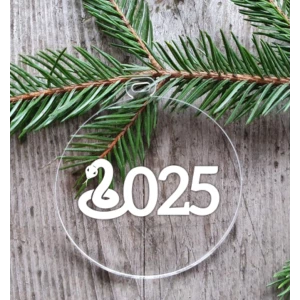 Изображение товара -  Новогодний шар плоский прозрачный Символ года 2025 года. Змея цифры 10 см (Согласуйте цвет)