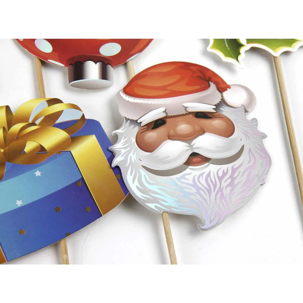 Топперы новогодние, 10 предметов (в блюда фигурки из картона на палочке)