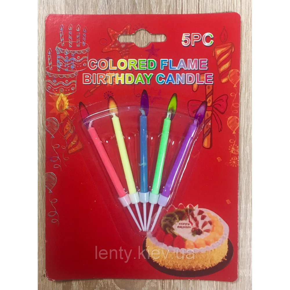 Різнокольорові свічки (5 штук) з різнокольоровими вогниками
