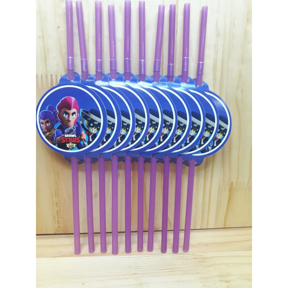 Коктейльные трубочки с гофрой Бравл Старс Синий  (10 шт.) малотиражное издание-