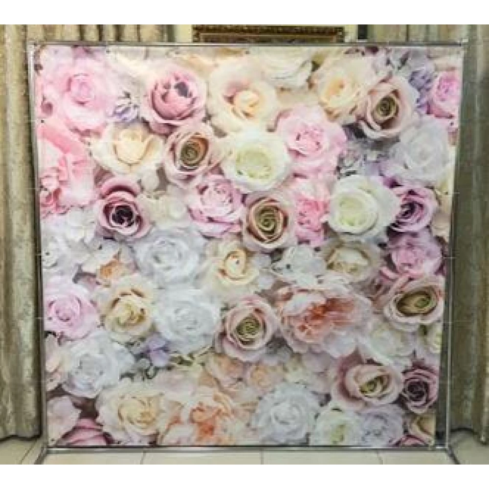 Баннер 2х2м “Цветочная стена (розовые розы)“ - Фотозона (виниловый) на день рождения (без каркаса) -