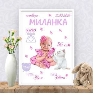 Изображение товара -  Метрика “Девочка и кошечка с цветком“