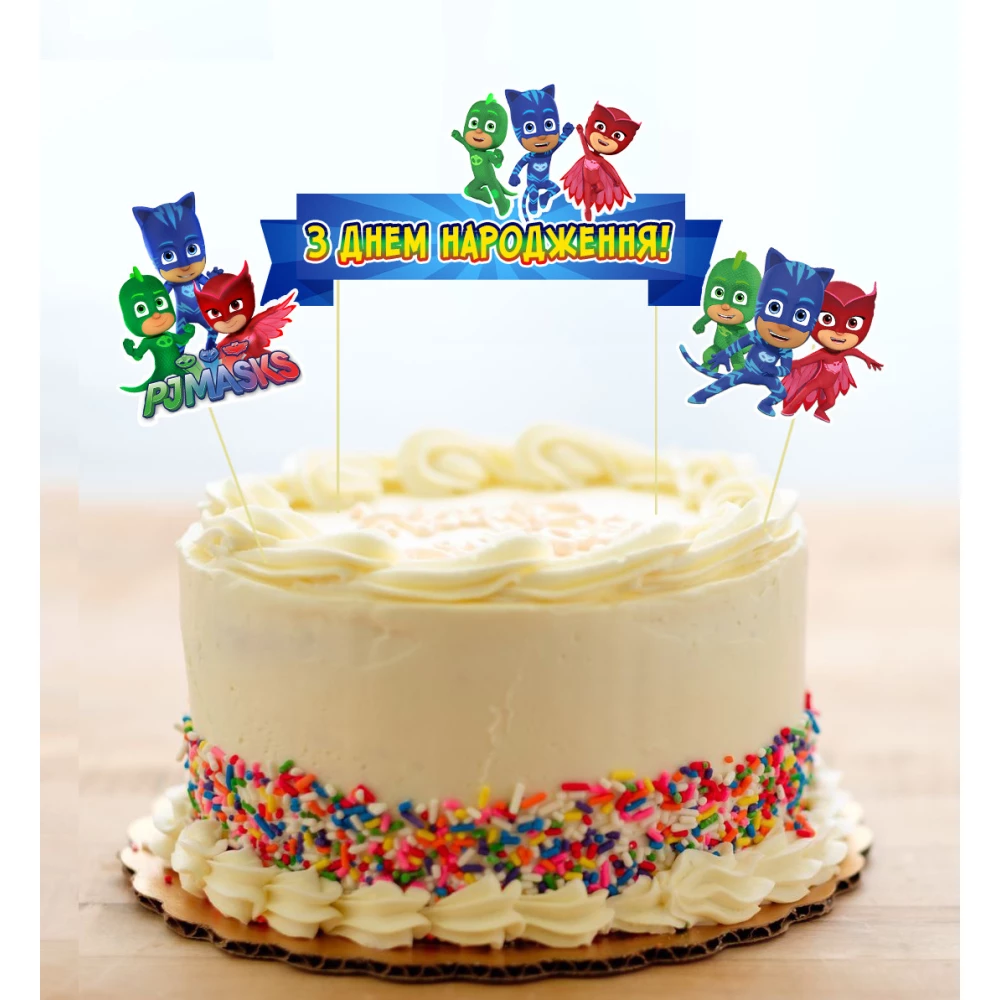 Набір Топперов “Герої в масках“ в торт з флажком (КАРТОН) (Українською)