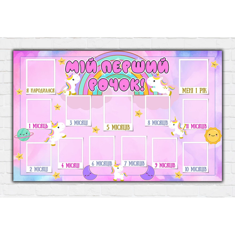 Плакат-колллаж “12 месяцев“ - Маленький єдиноріг, для дівчинки (Укр.)