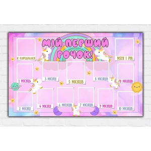 Изображение товара -  Плакат-колллаж “12 месяцев“ - Маленький єдиноріг, для дівчинки (Укр.)