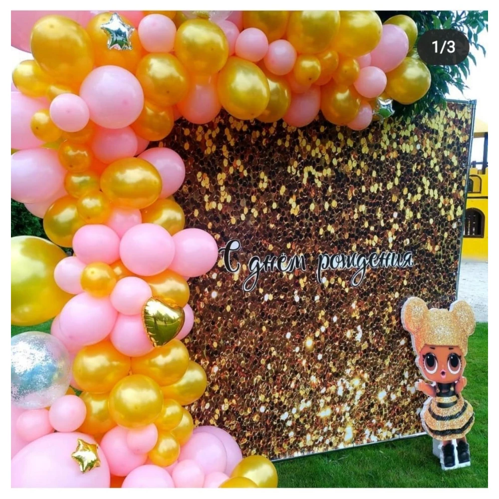 Баннер 3х2м “Золотой глиттер/пайетка (иммитация)“ - Фотозона (виниловый) на день рождения (без каркаса) -