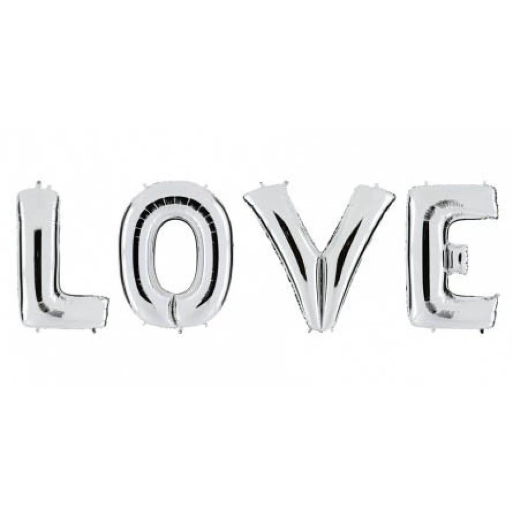 Надпись фольгированная “LOVE“  80 см Серебро