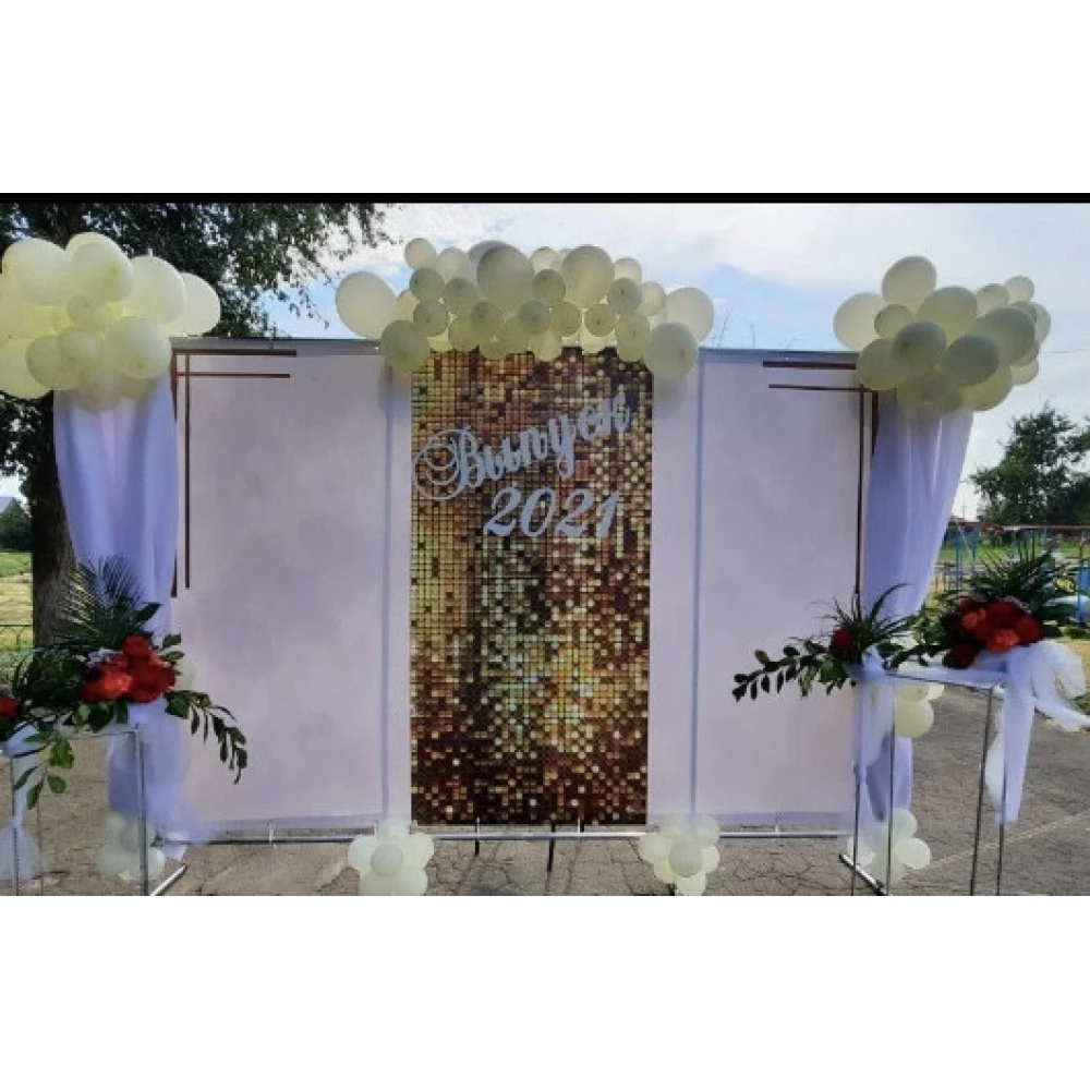 Баннер 3х2м Золотая пайетка (фото-иммитация), белый фон на день рождения (без каркаса)