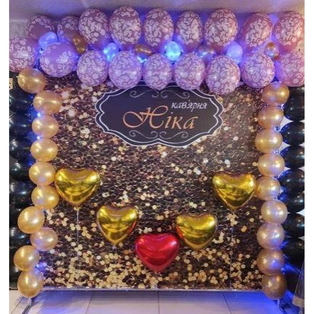 Баннер на выпускной 3х2м “Золотая пайетка (иммитация), випуск“ - Фотозона (виниловый) (Без каркаса) -