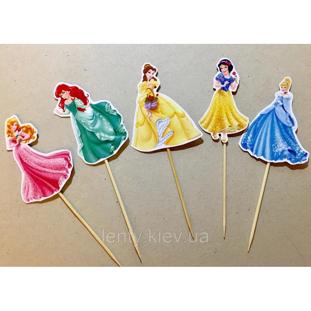Набор №1 “Принцессы Дисней“ (8см, 5шт./уп.) средние топперы в торт вырубка (КАРТОН) -
