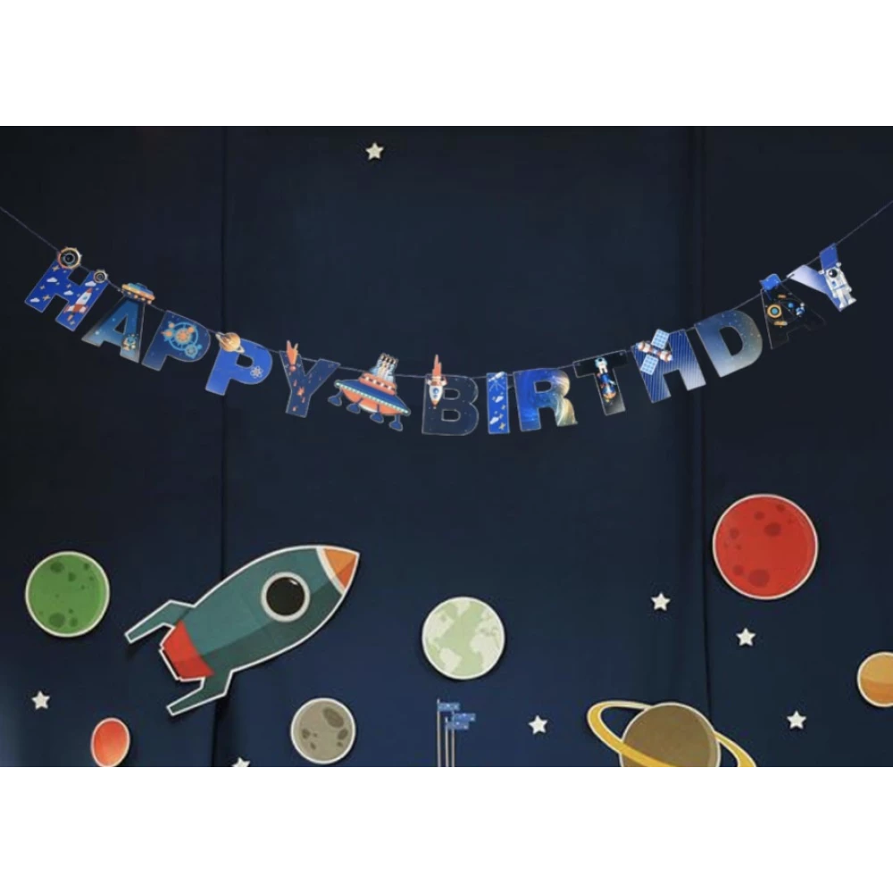 Гирлянда HAPPY BIRTHDAY в стиле “Космос“ (разноцветные) до 4,5-х метров Синий