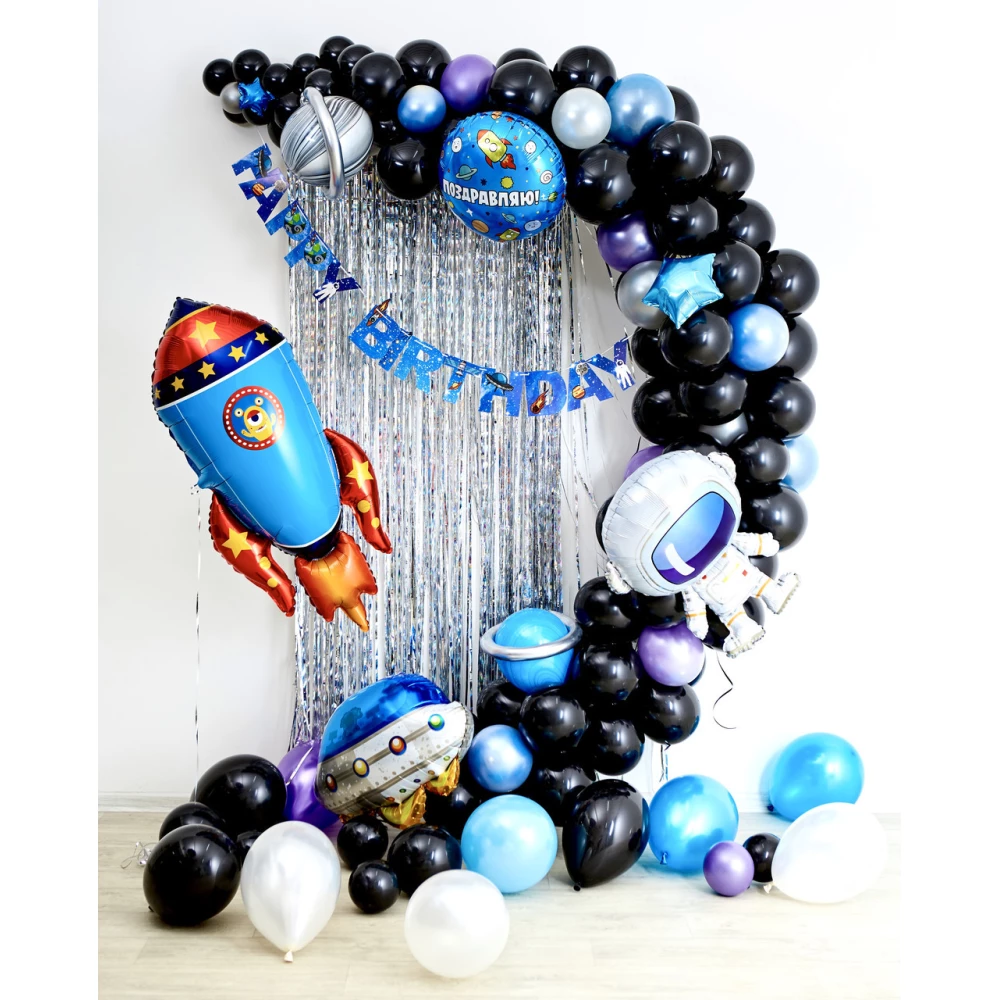 Гирлянда HAPPY BIRTHDAY в стиле “Космос“ (разноцветные) до 4,5-х метров Синий