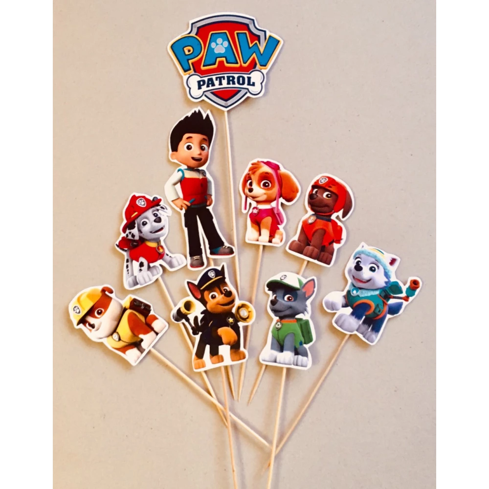 Великий Набір середні топпери в торт вирубка (КАРТОН) (9см.) “Щенячий патруль“ (9шт./уп.) №1-