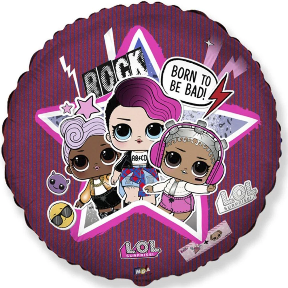 Шар фольгированный круглый Куклы Лол / LOL РОК-ГРУППА Бордовый FLEXMETAL для гелия (45см) Flexmetal