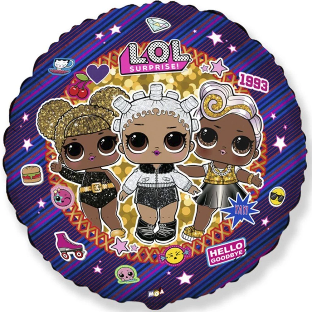 Шар фольгированный круглый Куклы Лол / LOL фиолетовый FLEXMETAL для гелия (45см)