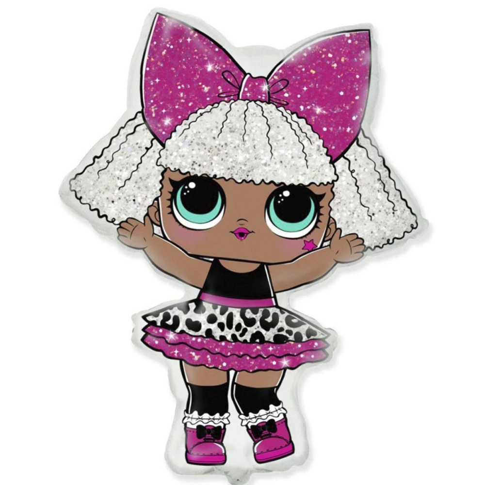 Шар фигура фольгированная Кукла Лол с бантом  / LOL (85х64 см) Белый фон Flexmetal