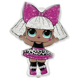 Изображение товара - Шар фигура фольгированная Кукла Лол с бантом / LOL (85х64 см) Белый фон Flexmetal